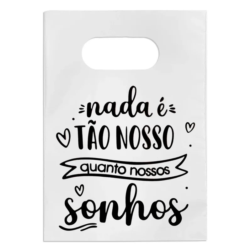 Sacola Plástica - Pacote com 50 Unidades - Nossos Sonhos Branco - 15x20 cm Atacado para Revenda