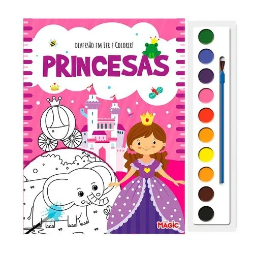 Livro De Colorir Infantil Princesas Com Aquarela 10 Cores Atacado para Revenda