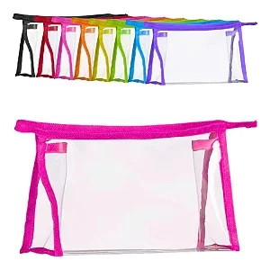 Necessaire Plástica Transparente Média 21 x 13,5cm Cor Aleatória - Unidade N030-1 Atacado para Revenda
