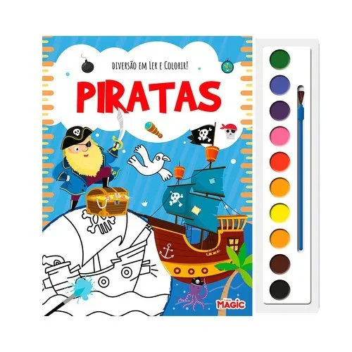 Livro De Colorir Infantil Pirata Com Aquarela 10 Cores Atacado para Revenda