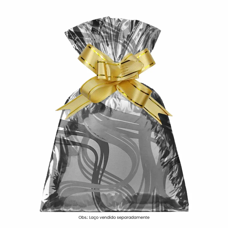 Saco para Presente - 10x14 cm - Estampa Ondas Prata - Pacote com 50 Unidades Atacado para Revenda