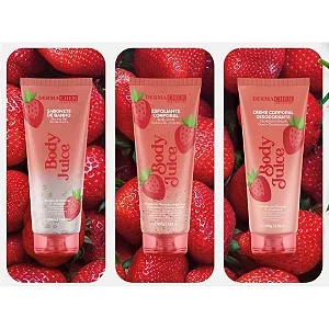 Kit 03 Unidades Corporal Body Juice Morango Dermachem Sabonete, Esfoliante e Creme Atacado para Revenda