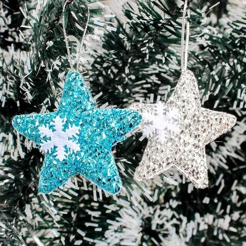 Kit 2 Estrelas Pendurar Natal Colorida Com Glitter 6 Cm Atacado para Revenda
